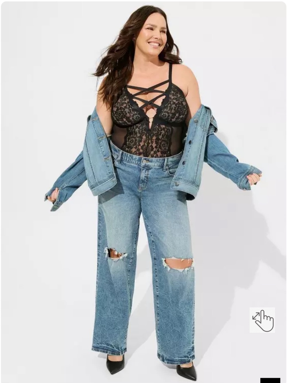 Plus Size Black Lace Strappy Bodysuit